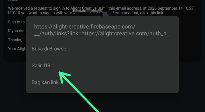 5. Tahan tulisan itu sampai muncul menu, lalu pilih “Salin URL”.